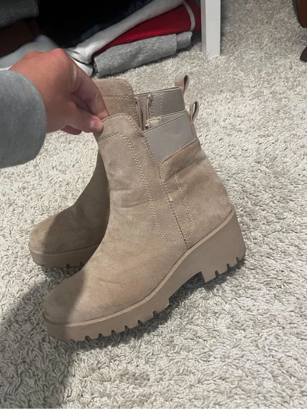 Zara Beige Suede Chelsea Lug Ankle Boots